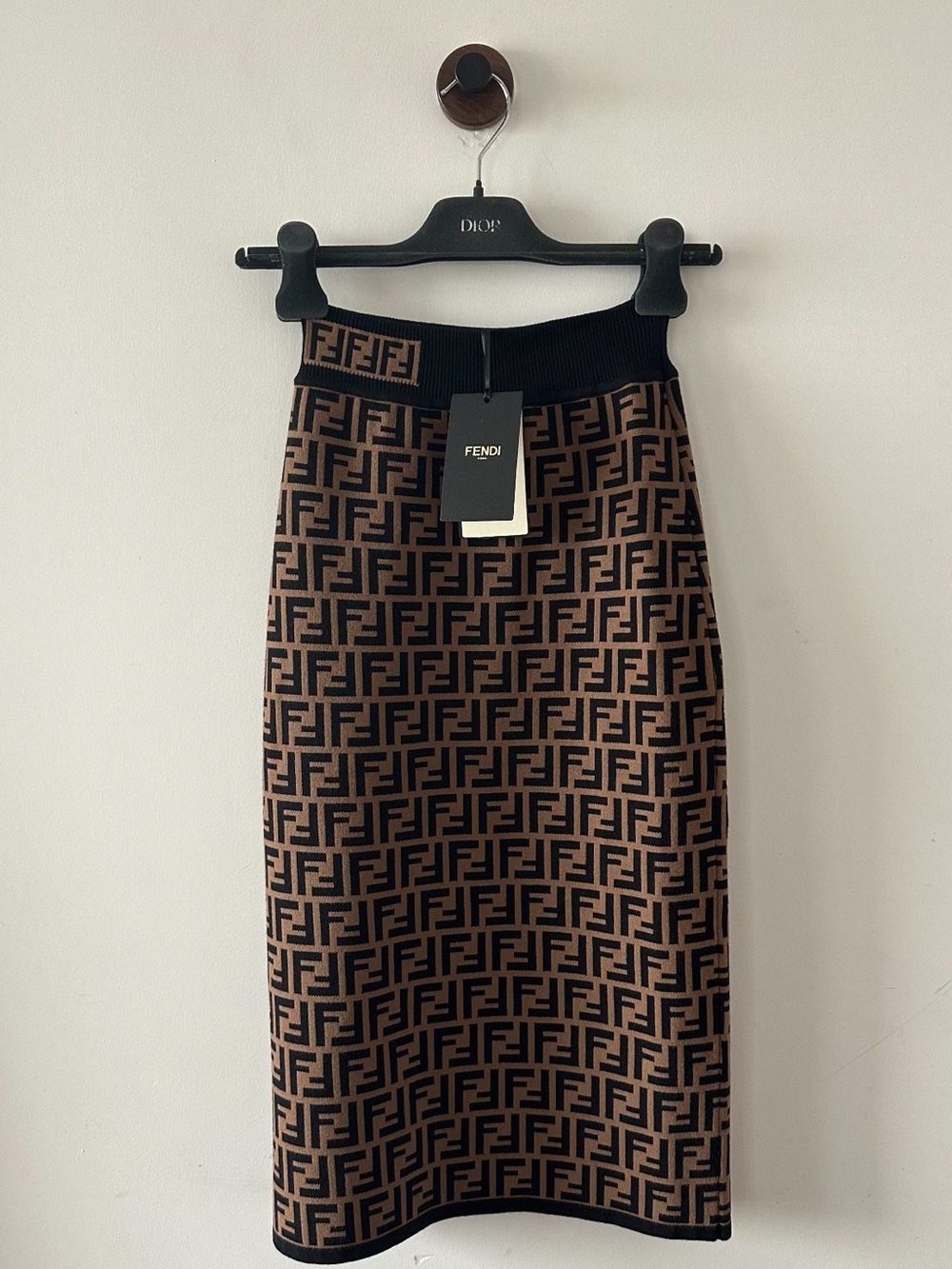🚩steal Fendi Black & Brown FF Logo Knit Pencil Skirt
